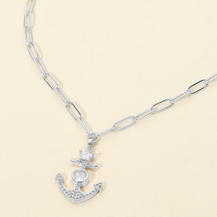 CZ Star Anchor Paperclip Necklace